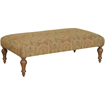 Kiloom Traditional Cocktail Ottoman with Turned Legs and Nailhead Trim